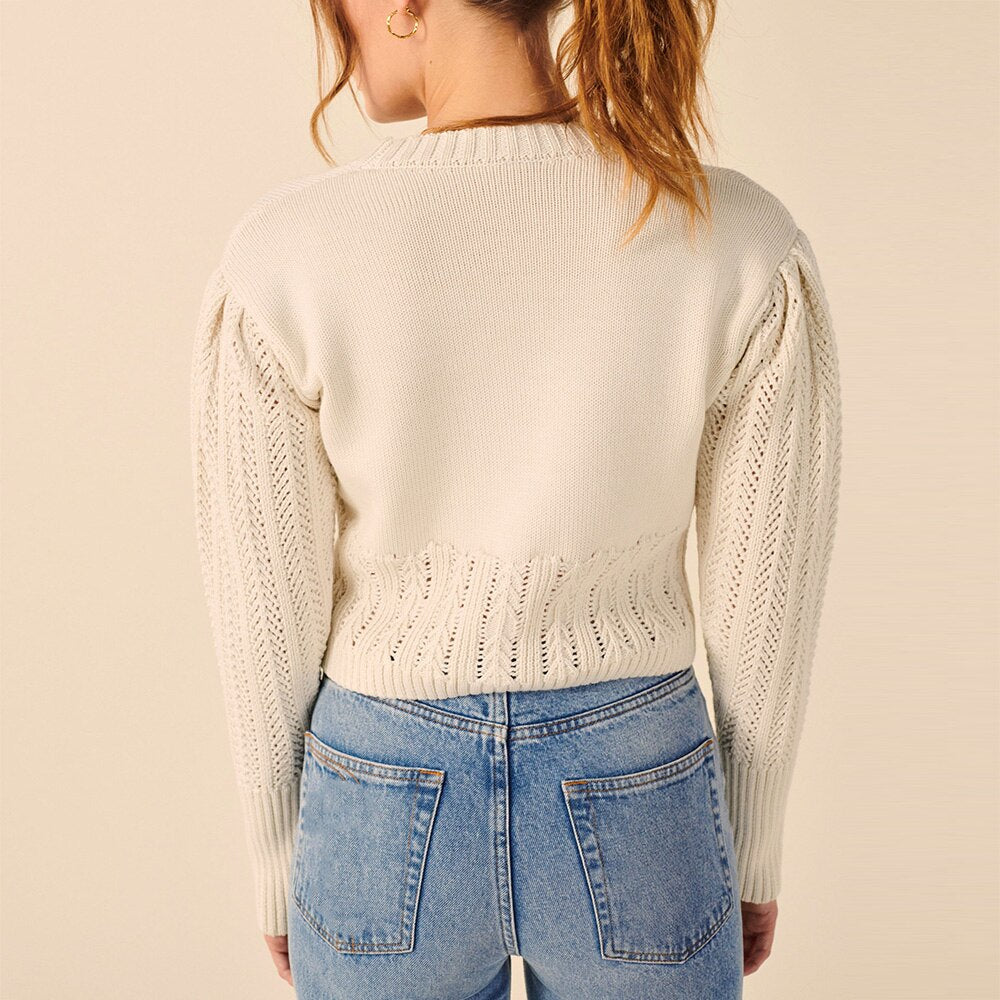 Pydshop Knit Cardigan Crop Top Women V Neck Long Sleeve Cropped Cardigan Sweater 2022 Cute Embroidery Beading Knitted Cardigans Knitwear