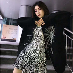 Pydshop Rhinestone Skeleton Sweatshirts Women Y2K Grunge Gothic Tops Hooded Jacket Vintage Harajuku Long Sleeve Zip Up Streetwear Hoodie