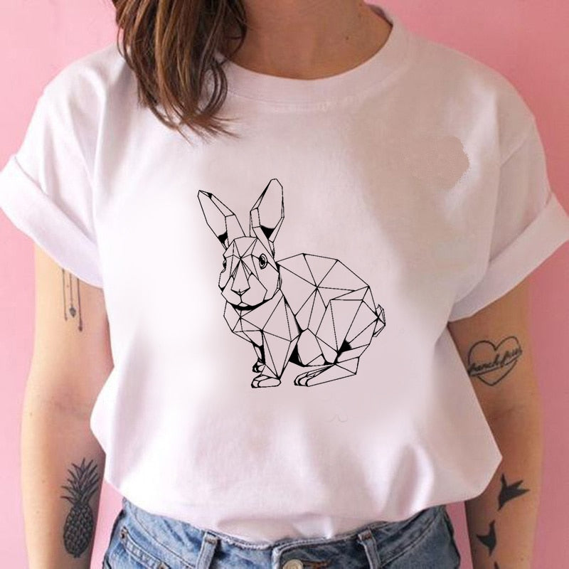 2022 Pydshop Casual Funny t shirt Geometric fox Print Women tshirt Gift Lady Yong Girl Top Tee Harajuku T Shirt Korean Tops Kawaii Streetwear