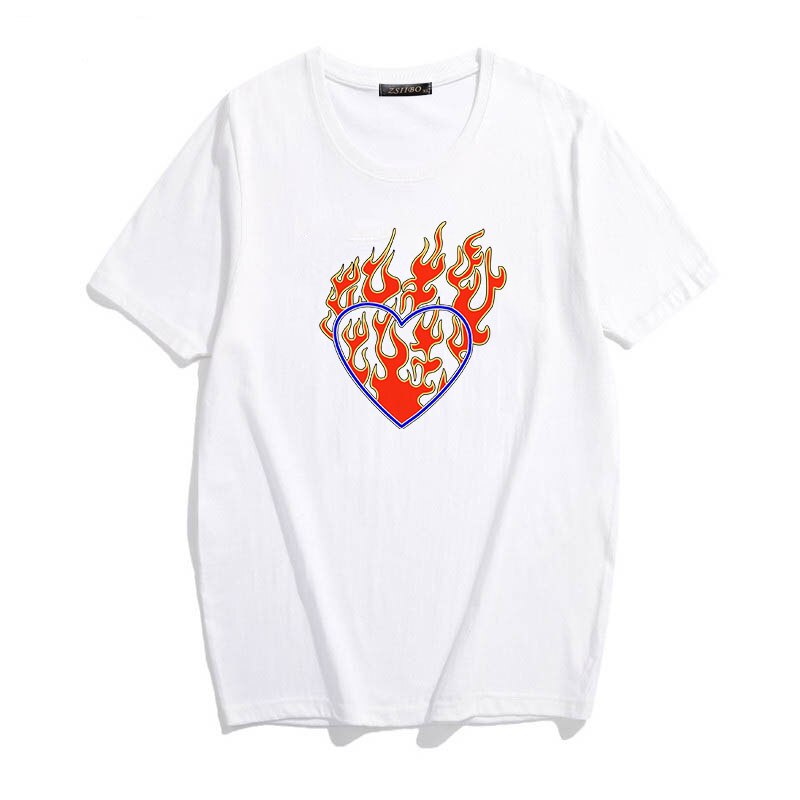 Pydshop Harajuku Gothic T-Shirt Heaven Hell Heart Print Short Sleeve Tops  Tees Ulzzang Vintage Chic Fashion Loose Casual Women Clothing