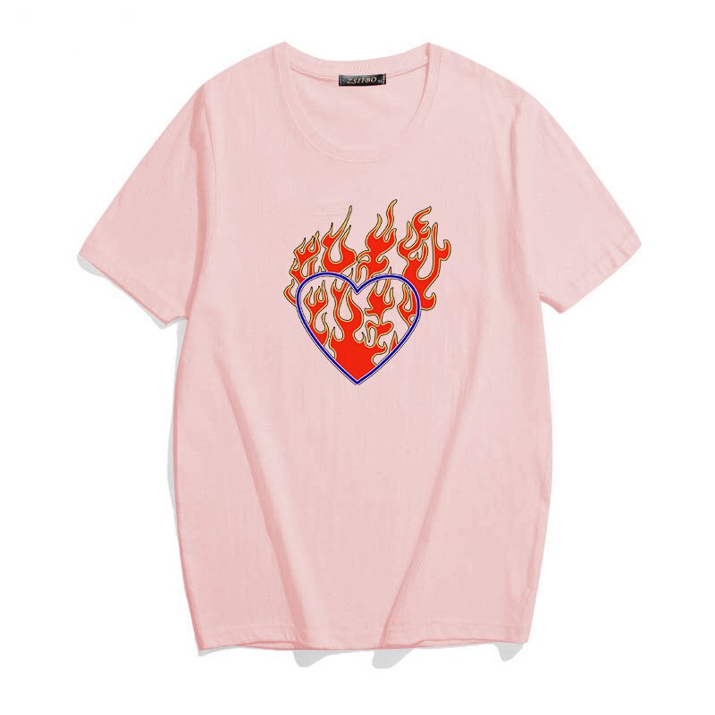 Pydshop Harajuku Gothic T-Shirt Heaven Hell Heart Print Short Sleeve Tops  Tees Ulzzang Vintage Chic Fashion Loose Casual Women Clothing