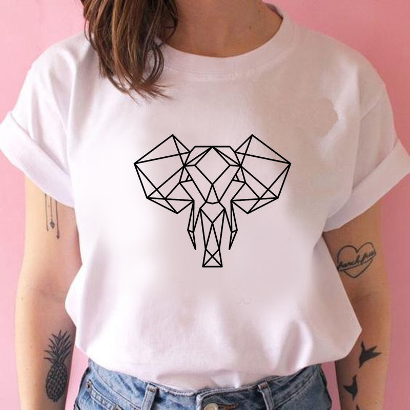 2022 Pydshop Casual Funny t shirt Geometric fox Print Women tshirt Gift Lady Yong Girl Top Tee Harajuku T Shirt Korean Tops Kawaii Streetwear