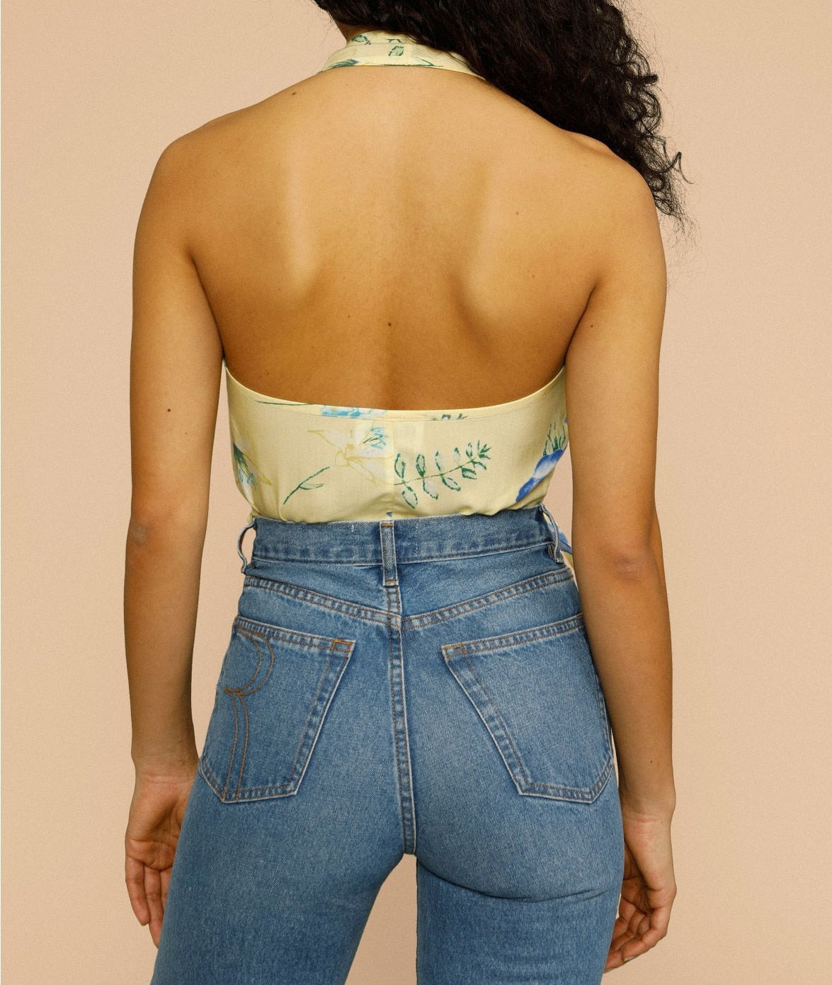 Pydshop Floral Print Women Warp Slim Tank Top 2022 New Summer Halterneck Waist Lace-Up Backless Vest Bottoming Top