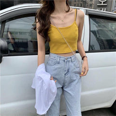 Pydshop Fashion Knitted Sexy Solid Summer Camis Women Crop Top Female Camisole Casual Tank Tops Girl Vest Sleeveless Streetwear Club