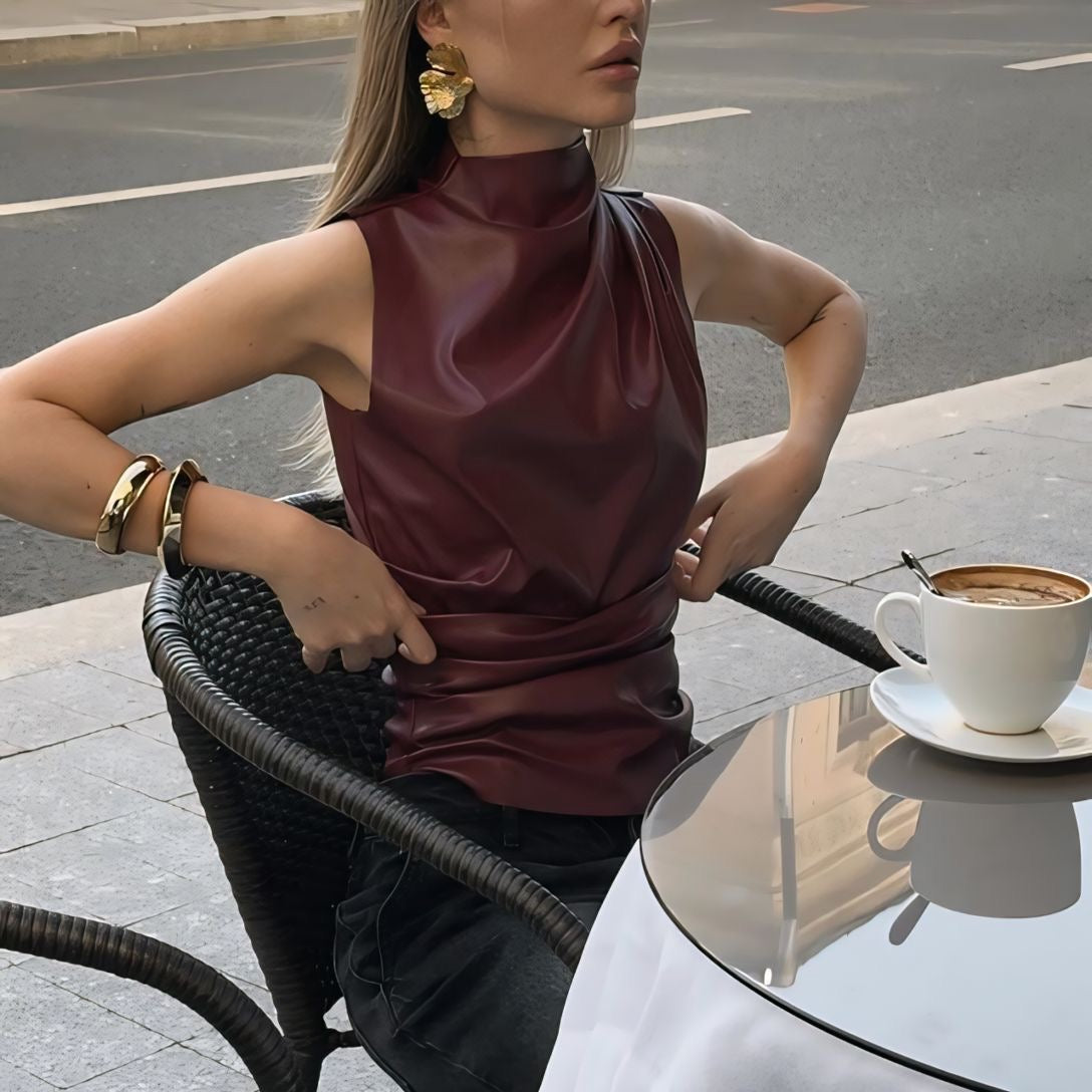 Pydshop Damoni Faux Leather Sleeveless Top