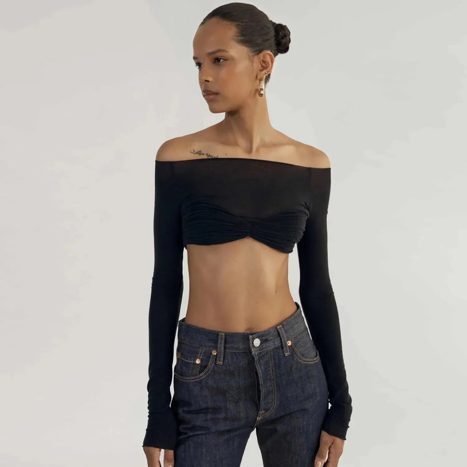 Pydshop Karalyn Mesh Crop Long Sleeve Top