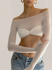 Pydshop Karalyn Mesh Crop Long Sleeve Top