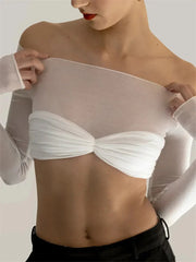 Pydshop Karalyn Mesh Crop Long Sleeve Top