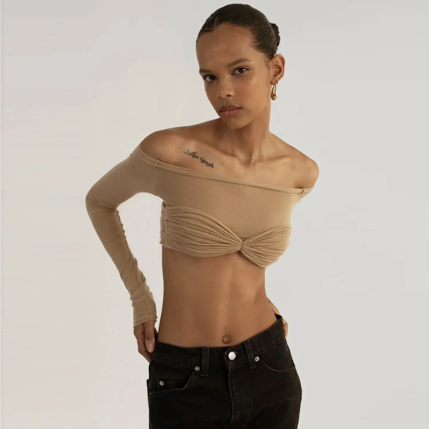 Pydshop Karalyn Mesh Crop Long Sleeve Top