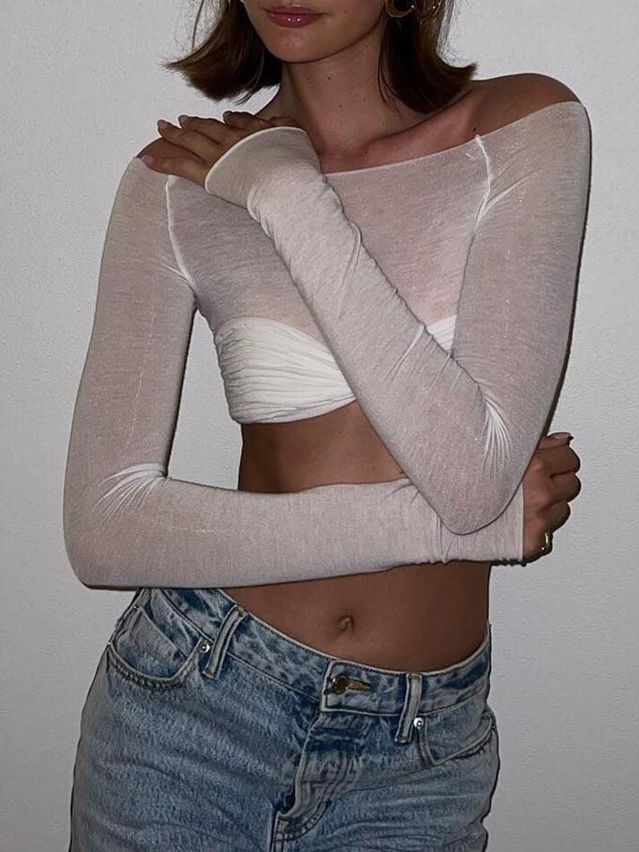 Pydshop Karalyn Mesh Crop Long Sleeve Top