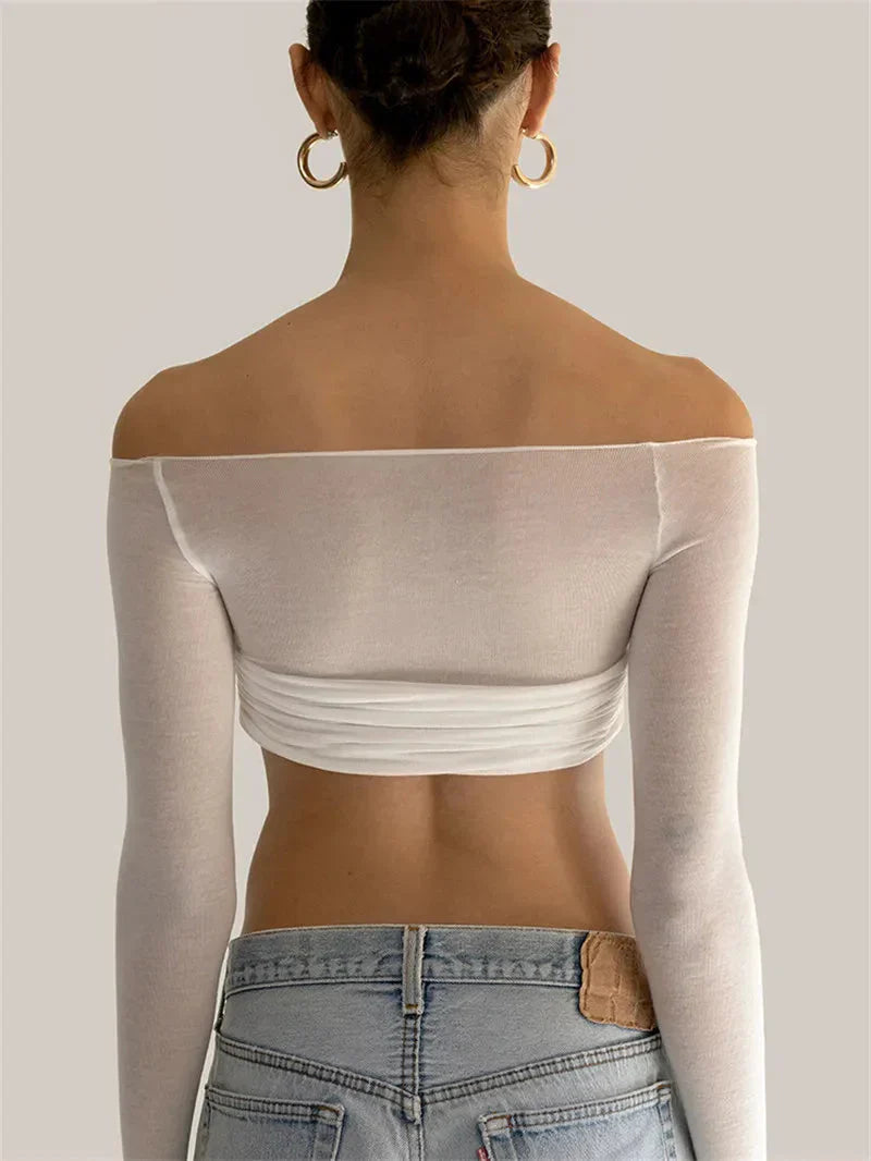 Pydshop Karalyn Mesh Crop Long Sleeve Top