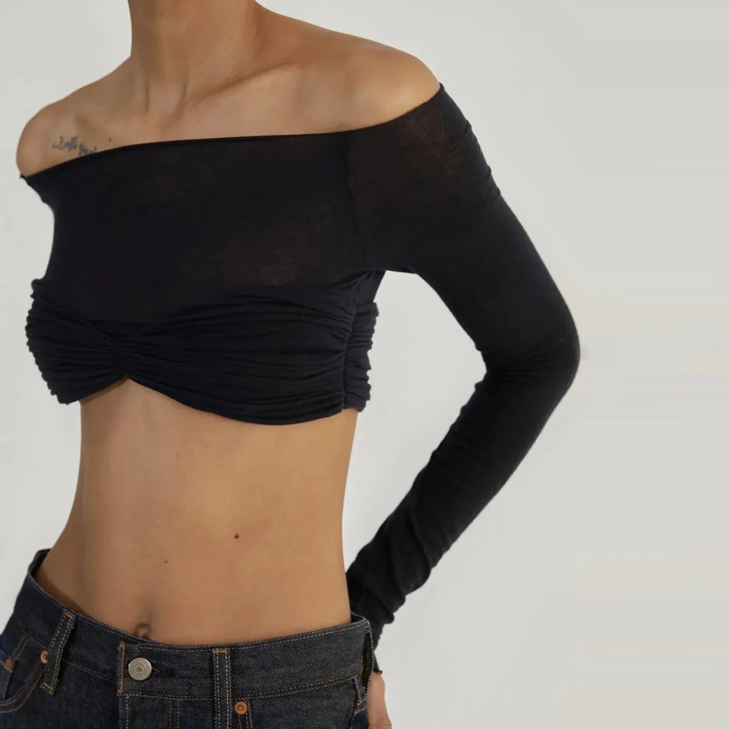 Pydshop Karalyn Mesh Crop Long Sleeve Top