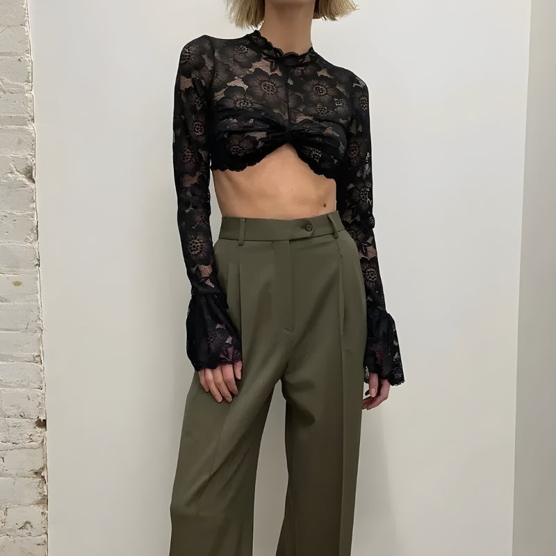 Pydshop Lace Flare Cuffs Crop Top