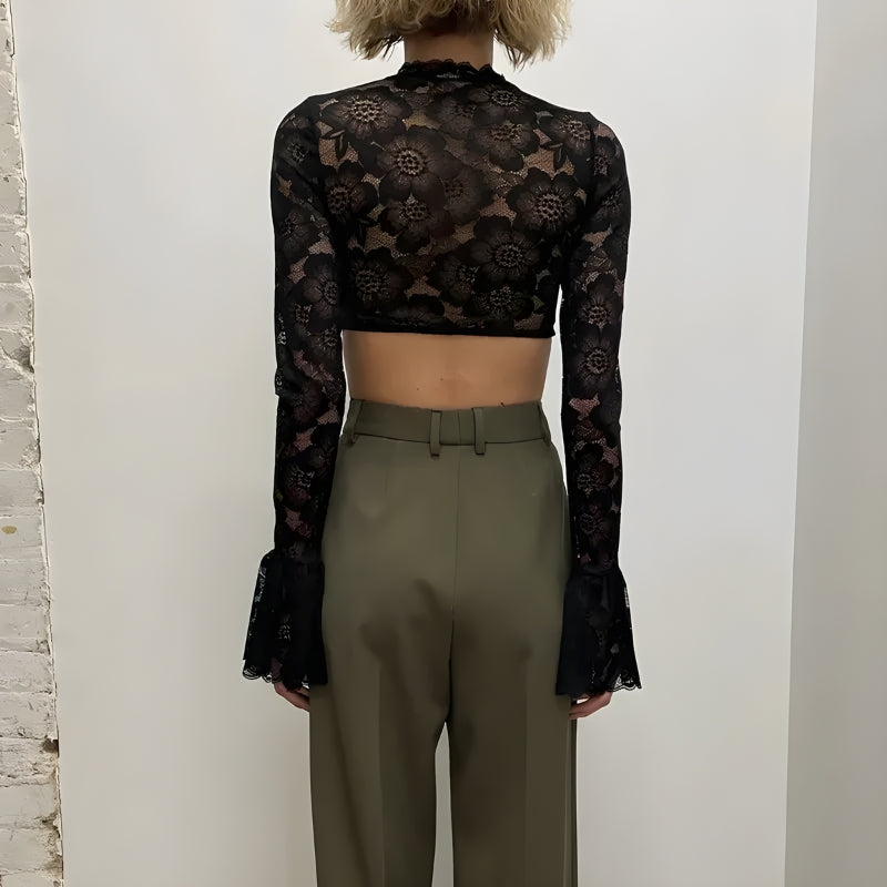 Pydshop Lace Flare Cuffs Crop Top