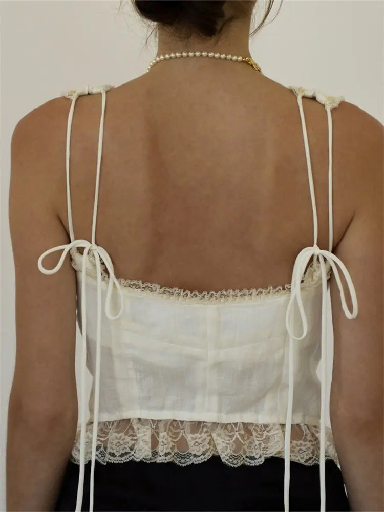 Pydshop Lace Patchwork  Sleeveless Tie-Up Tank Top