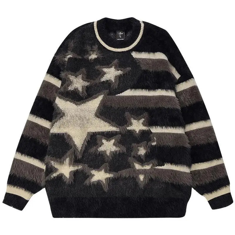 Pydshop  -  Star Design Sweater Stripe BF Casual Wool Knitwear Long Sleeved Casual Top Y2k Clothes Pullover Oversize Women Winter Clothes