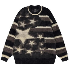 Pydshop  -  Star Design Sweater Stripe BF Casual Wool Knitwear Long Sleeved Casual Top Y2k Clothes Pullover Oversize Women Winter Clothes