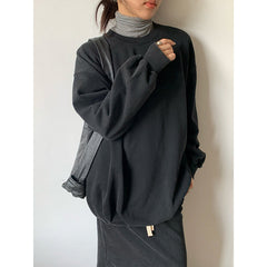 Pydshop grunge outfits Pleated Top for Women 2024 Autumn New Washed Distressed Hem Elastic Wide Sweater