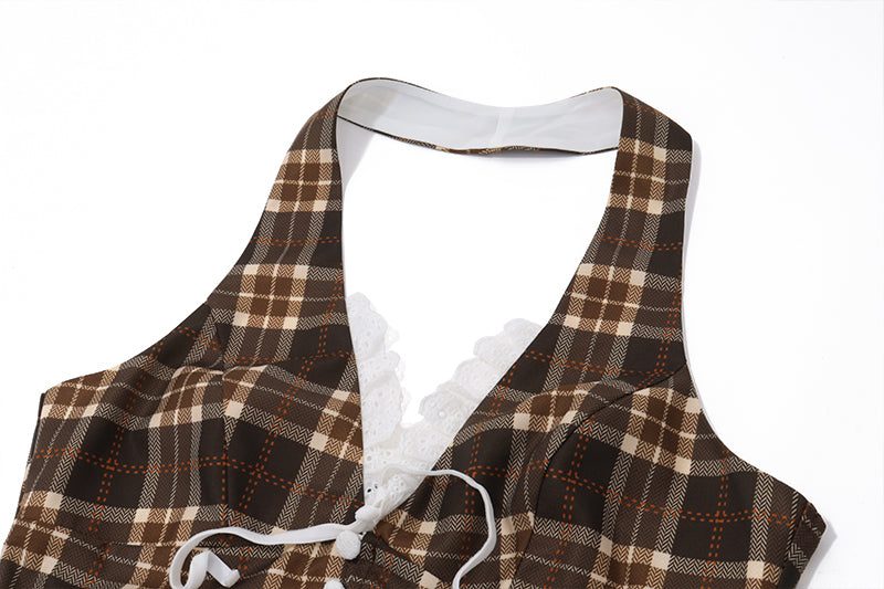 Pydshop Etty Retro Plaid Halter Top