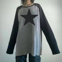 Pydshop grunge outfits Fashion Women's Clothing Contrast Color New Autumn and Winter New Casual Sweater Star Top Long Sleeve