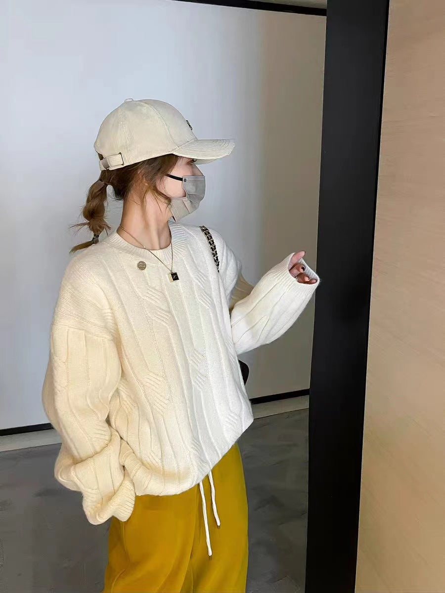 Pydshop clothes Women's Twist Sweater 2024 Autumn and Winter Korean Style Lazy Style Loose Retro Outer Pullover Sweater Women's Top