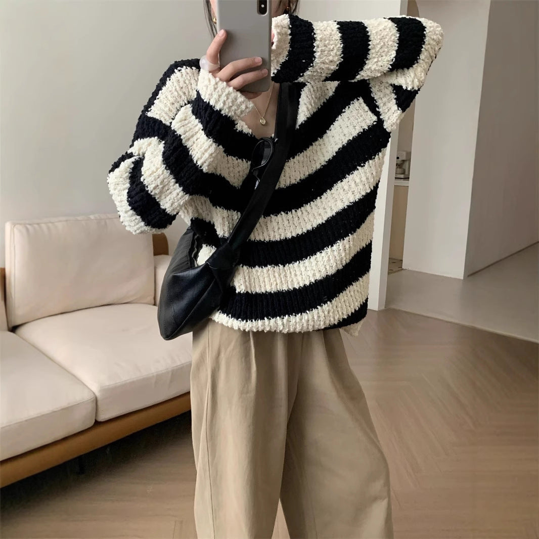 Pydshop fall outfits 2024 Korean Style Lazy Style Loose V-neck Sweater Top Women's Autumn and Winter Casual Sweater Women's