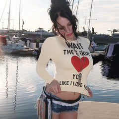 Pydshop 2000s fashion Jy24427 Autumn 2024 New T-shirt Style Simple Casual All-Match Printed Letter Long Sleeve Top for Women