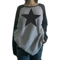 Pydshop grunge outfits Fashion Women's Clothing Contrast Color New Autumn and Winter New Casual Sweater Star Top Long Sleeve