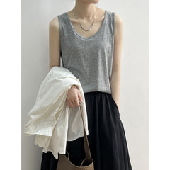 Pydshop birkenstock clogs outfit fall Autumn Korean Style Simple U-Collar Slimming Vest Women's Loose Base Wide Shoulder Strap Sleeveless Top