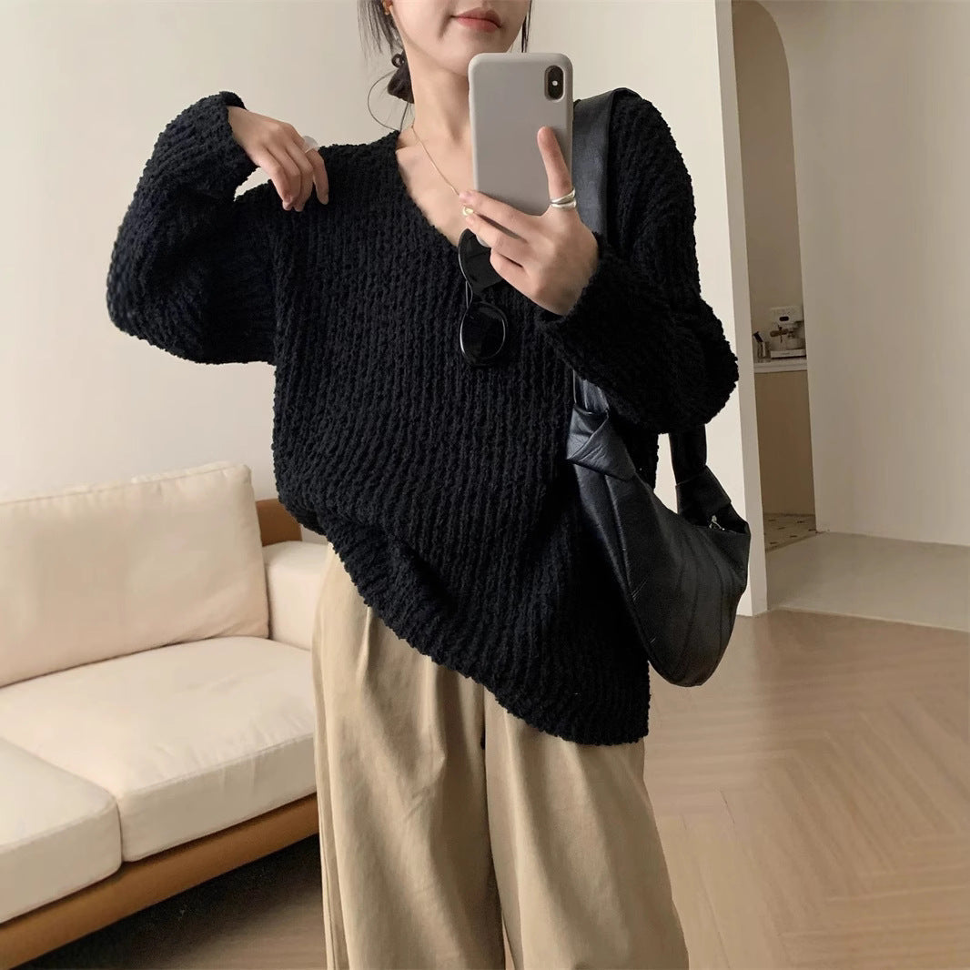 Pydshop fall outfits 2024 Korean Style Lazy Style Loose V-neck Sweater Top Women's Autumn and Winter Casual Sweater Women's