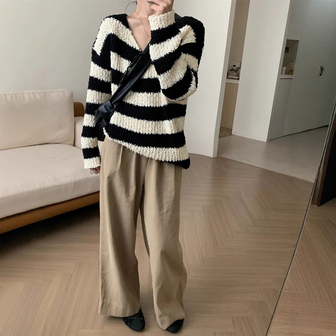 Pydshop fall outfits 2024 Korean Style Lazy Style Loose V-neck Sweater Top Women's Autumn and Winter Casual Sweater Women's