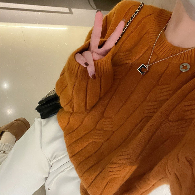 Pydshop clothes Women's Twist Sweater 2024 Autumn and Winter Korean Style Lazy Style Loose Retro Outer Pullover Sweater Women's Top