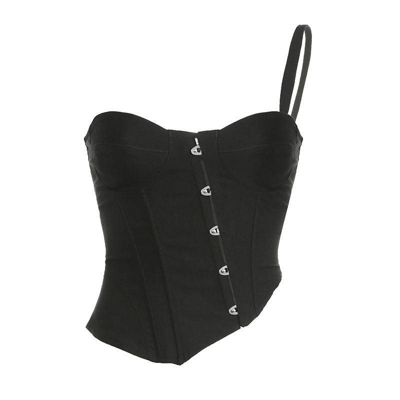 Pydshop Black One Shoulder Lace-up Split Top