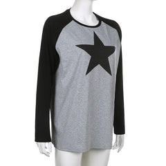Pydshop grunge outfits Fashion Women's Clothing Contrast Color New Autumn and Winter New Casual Sweater Star Top Long Sleeve