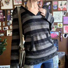 Pydshop dream clothes American Street Contrast Color Striped Loose Sweater Autumn Casual Lazy Style Hooded Casual Woolen Top for Women