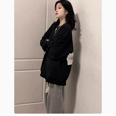 Pydshop grunge outfits Black American round Neck Sweater for Women Spring and Autumn 2024 New Oversize Hooded Retro Loose Long Sleeve Top