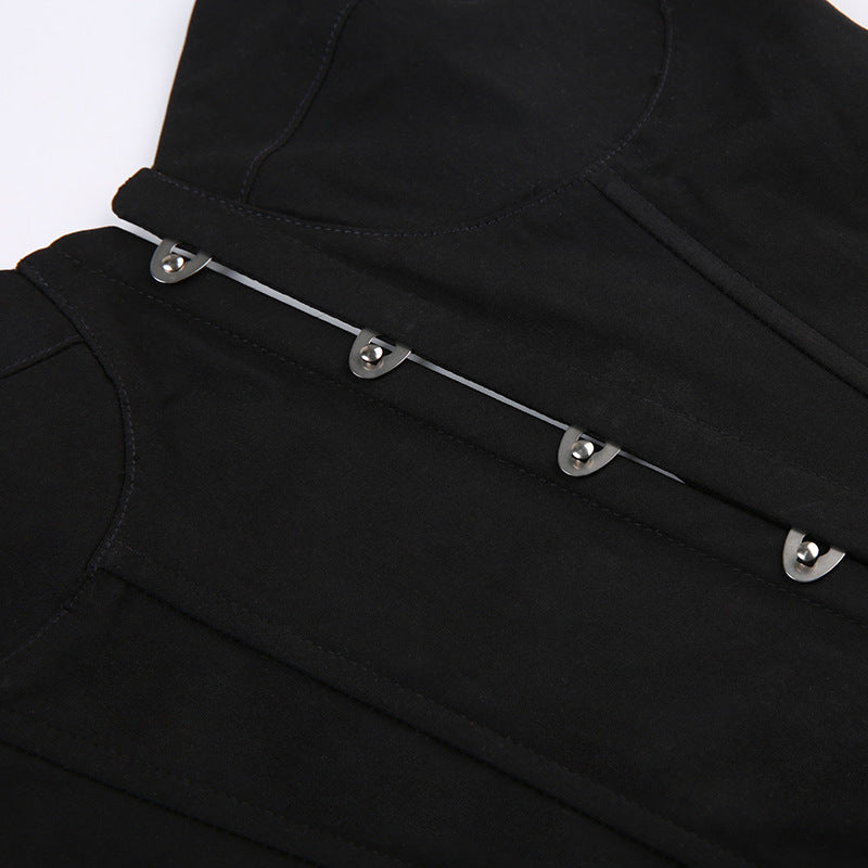 Pydshop Black One Shoulder Lace-up Split Top