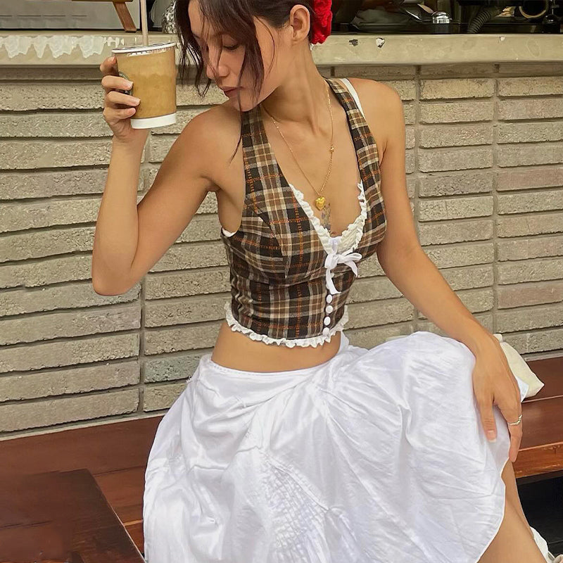 Pydshop Etty Retro Plaid Halter Top
