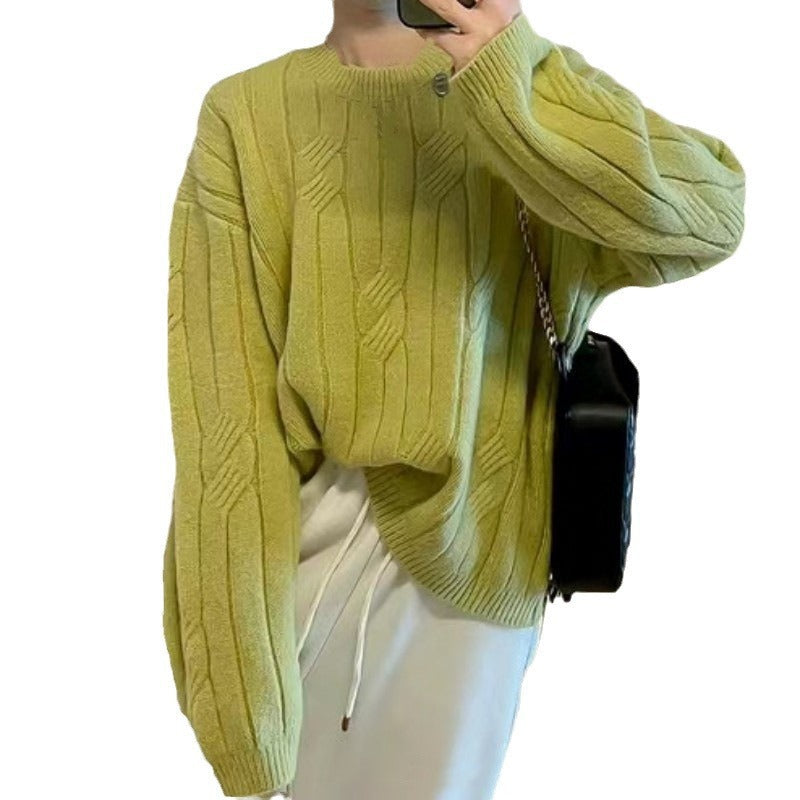 Pydshop clothes Women's Twist Sweater 2024 Autumn and Winter Korean Style Lazy Style Loose Retro Outer Pullover Sweater Women's Top