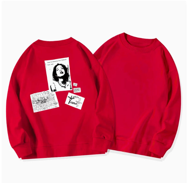 Pydshop grunge outfits Black American round Neck Sweater for Women Spring and Autumn 2024 New Oversize Hooded Retro Loose Long Sleeve Top