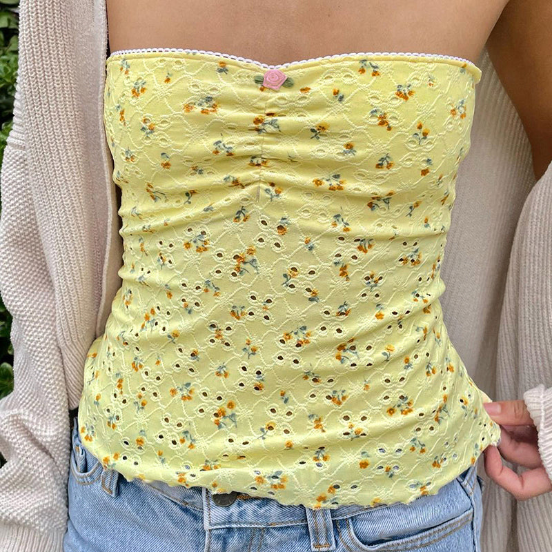 Pydshop Dena Mini Floral Print Strapless Top
