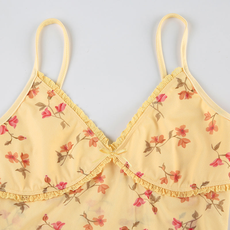 Pydshop Cara Floral Print Mesh Tank Top