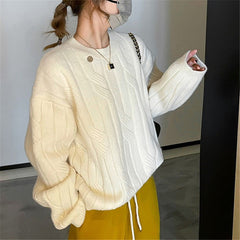 Pydshop clothes Women's Twist Sweater 2024 Autumn and Winter Korean Style Lazy Style Loose Retro Outer Pullover Sweater Women's Top