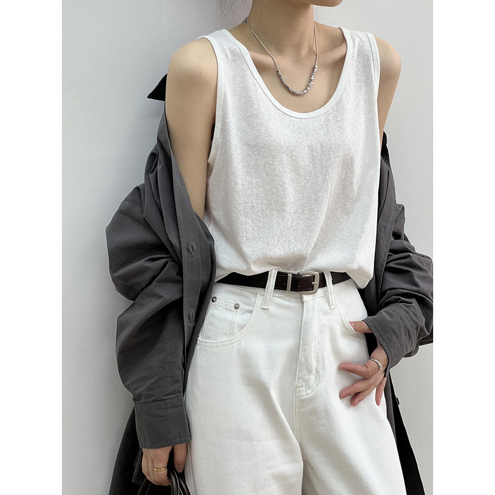 Pydshop birkenstock clogs outfit fall Autumn Korean Style Simple U-Collar Slimming Vest Women's Loose Base Wide Shoulder Strap Sleeveless Top