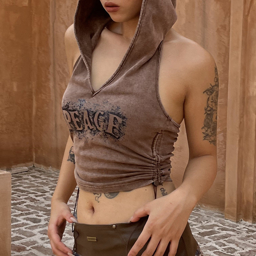 Pydshop grunge outfits Anan Autumn New American Sexy Navel Top Hot Girl Hooded Vest