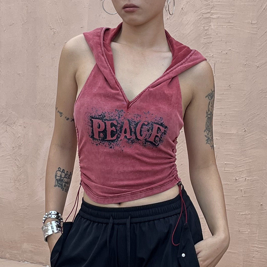 Pydshop grunge outfits Anan Autumn New American Sexy Navel Top Hot Girl Hooded Vest
