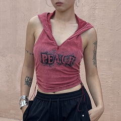 Pydshop grunge outfits Anan Autumn New American Sexy Navel Top Hot Girl Hooded Vest