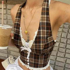 Pydshop Etty Retro Plaid Halter Top