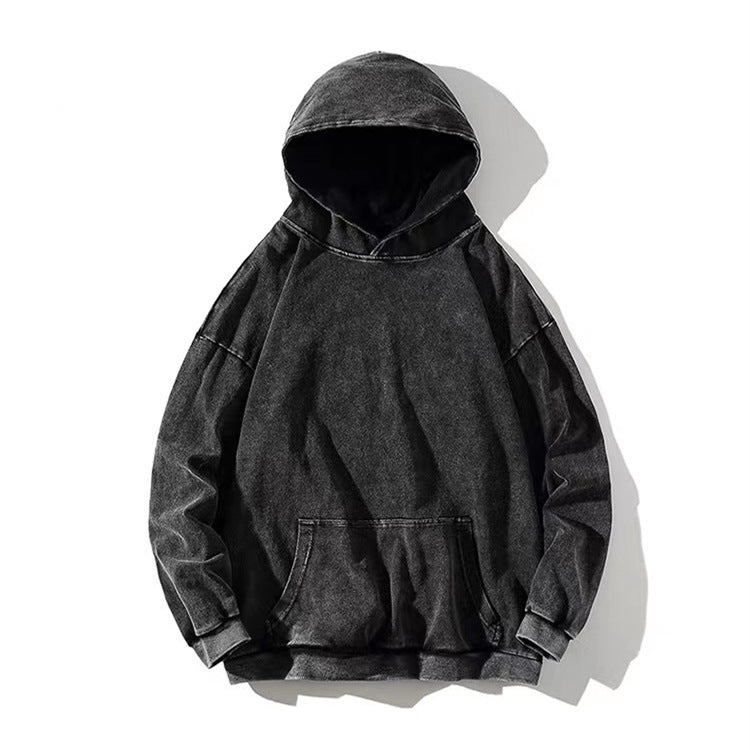 Pydshop grunge outfits American High Street Trendy Men's Linen Gray round Neck Cotton Sweater Women's Distressed Fashion Loose Top