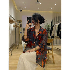 Pydshop outfit Spring and Summer New Style Shirt Single Chic Top Light Mature French Style Printed Loose Long Sleeve Sexy Shirt for Women